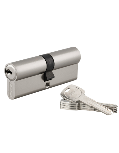 Cylindre de serrure double entrée Trafic 6, 40x40mm, anti-arrachement, anti-perçage, nickel, fonction urgence 5 clés - THIRAR...