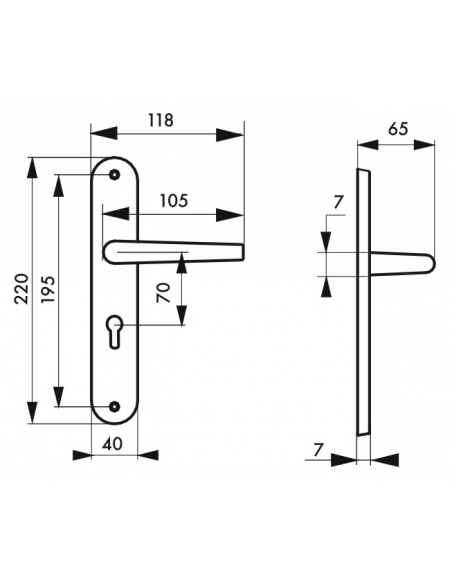 Ensemble de poignées pour porte d'entrée Maia trou de cylindre, carré 7mm, entr'axes 195mm, argent - THIRARD FBA