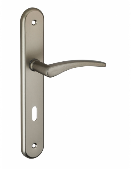 Ensemble de poignées pour porte de chambre Vesta trou de clé, carré 7mm, entr'axes 195mm, nickelé satiné - THIRARD FBA