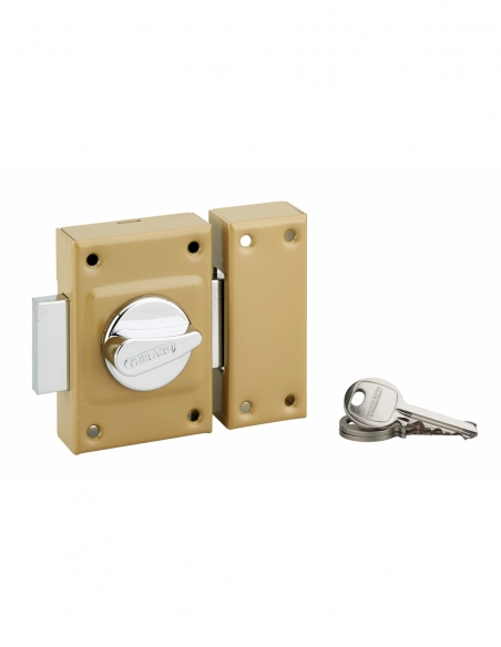 Verrou à bouton Etendard pour porte d'entrée, cylindre 40mm, acier, 3 clés, époxy bronze - THIRARD FBA