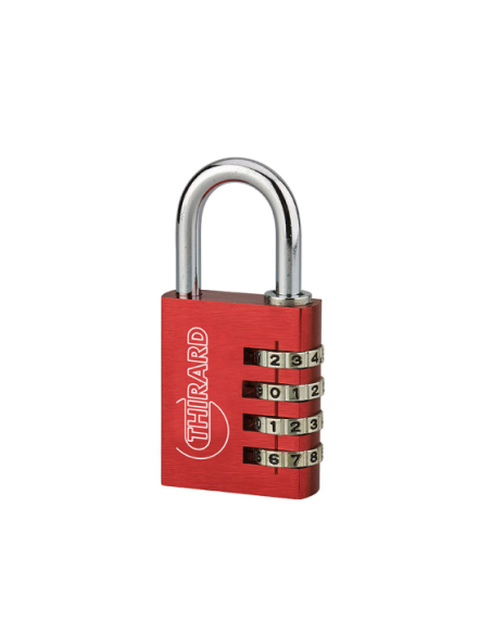 Cadenas à code Type 1, intérieur, alu, rouge, 40mm, 4 chiffres - THIRARD FBA