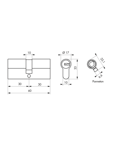Cylindre de serrure double entrée Trafic 12, 30x30mm, nickel, anti-arrachement, anti-perçage, anti-casse, 5 clés - THIRARD FBA