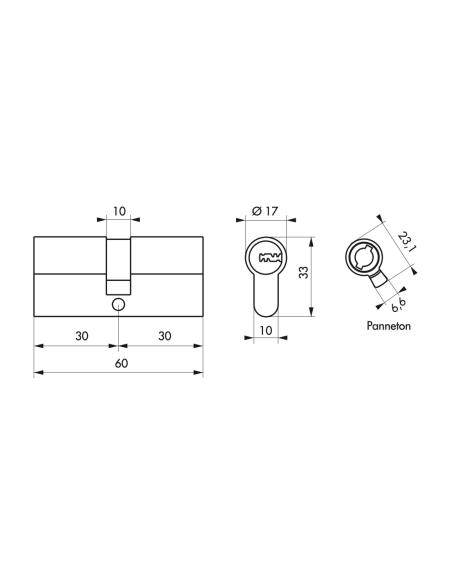 Cylindre de serrure débrayable Transit 1, 30x30mm, 5 clés, nickelé - THIRARD FBA