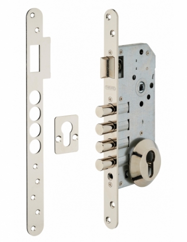 Boitier de serrure encastrable à cylindre pour porte d'entrée, rosace ouverte, axe 50mm, bouts ronds - THIRARD FBA