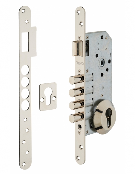 Boitier de serrure encastrable à cylindre pour porte d'entrée, rosace ouverte, axe 50mm, bouts ronds - THIRARD FBA