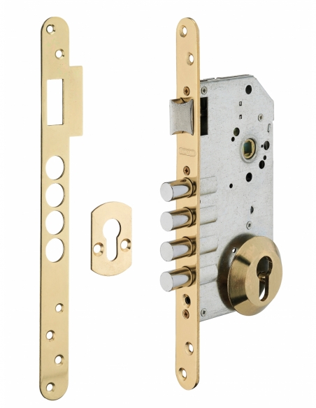 Boitier de serrure encastrable à cylindre pour porte d'entrée, axe 60mm, 4 pênes, bouts ronds, laiton - THIRARD FBA