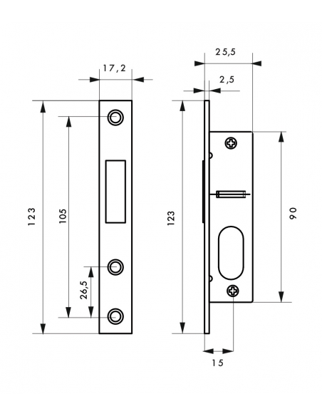 Serrure encastrable avec cylindre pour porte métallique, axe 15mm, cyl. 30x30mm, bouts carrés, 3 clés - THIRARD FBA