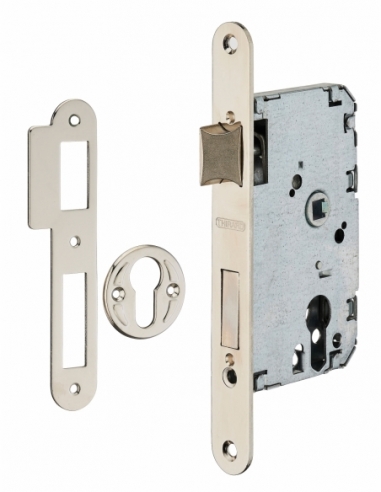 Boitier de serrure encastrable à cylindre pour porte d'entrée, axe 50mm, bouts ronds - THIRARD FBA