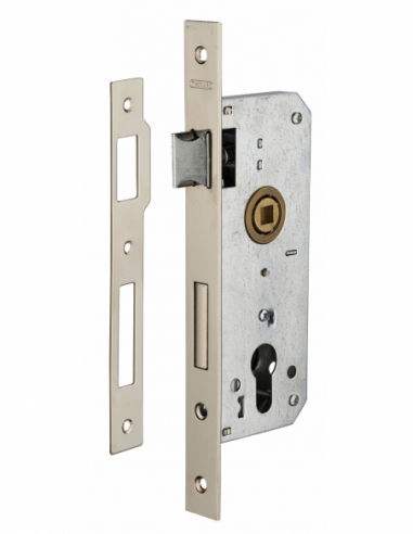 Boitier de serrure encastrable à cylindre pour porte d'entrée, axe 35mm, bouts carrés, têtière nickelée - THIRARD FBA