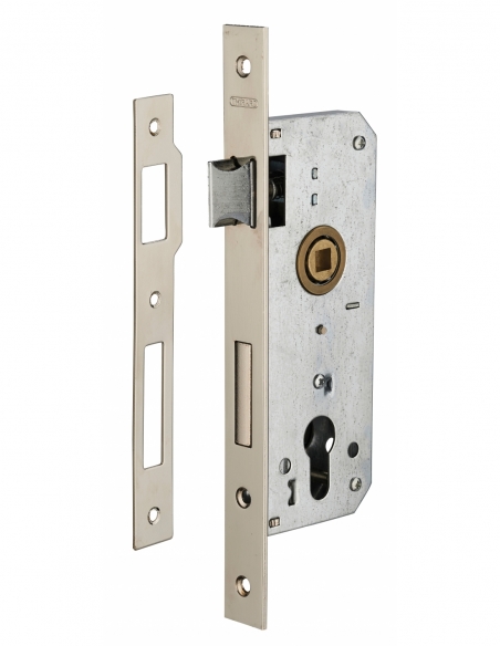 Boitier de serrure encastrable à cylindre pour porte d'entrée, axe 35mm, bouts carrés, têtière nickelée - THIRARD FBA