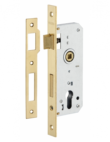 Boitier de serrure encastrable à cylindre pour porte d'entrée, axe 35mm, bouts carrés, têtière laitonnée - THIRARD FBA