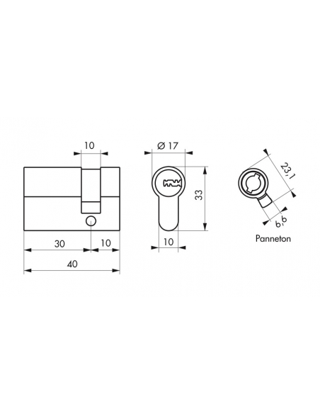 Demi-cylindre de serrure Trafic 6, 30x10mm, anti-arrachement, anti-perçage, nickel, 5 clés - THIRARD FBA