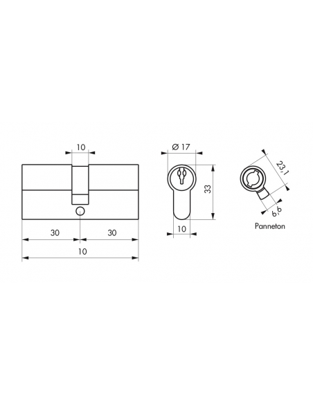 Cylindre de serrure double entrée, 30x30mm, anti-arrachement, nickel, 3 clés - THIRARD FBA