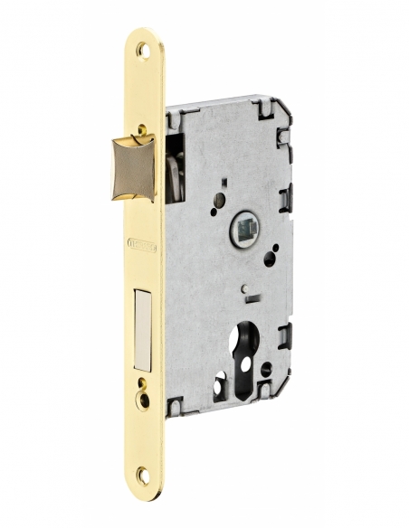 Boitier de serrure encastrable à cylindre pour porte d'entrée, axe 50mm, bouts ronds, laitonné - THIRARD FBA