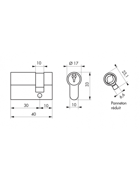 Cylindre 30 x 10 mm panneton ESP 3 clés nickelé - THIRARD FBA