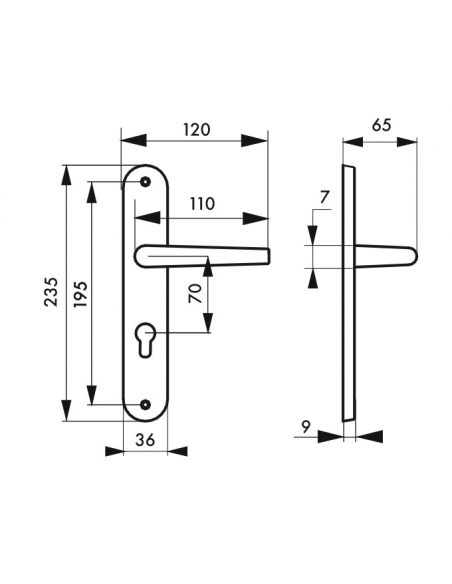 Ensemble de poignées pour porte d'entrée Hebe trou de cylindre, carré 7mm, entr'axes 195mm, laqué blanc - THIRARD FBA