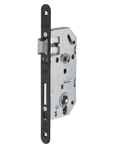 Serrure encastrable Monomax NF pour cylindre européen, axe 40mm, bouts ronds, têtière noire - THIRARD FBA