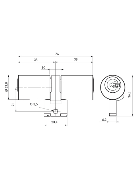 Cylindre adaptateur rond T2 BLCT, 38x38mm, diamètre 22mm, 4 clés - THIRARD FBA