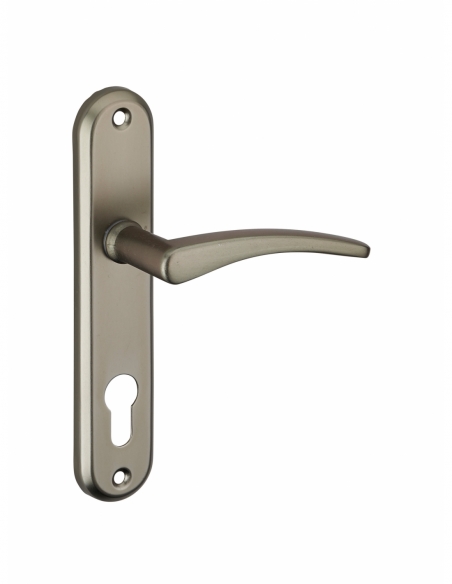 Ensemble de poignées pour porte d'entrée Vesta trou de cylindre, carré 7mm, entr'axes 165mm, nickelé satiné - THIRARD FBA