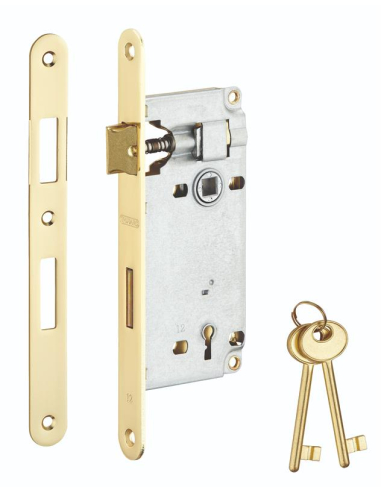 Serrure encastrable à clé pour porte de chambre, axe 45mm, bouts ronds, 2 clés - THIRARD FBA