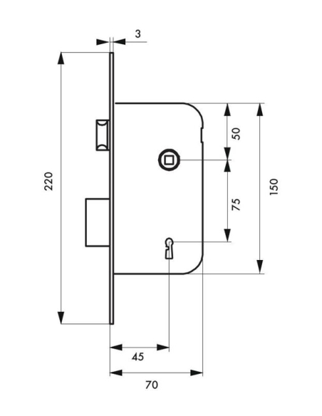 Serrure encastrable à clé pour porte de chambre, axe 45mm, bouts ronds, 2 clés - THIRARD FBA