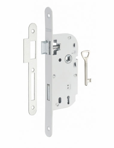 Serrure encastrable à clé pour porte de chambre, axe 40mm, bouts ronds, blanc, 1 clé - THIRARD FBA