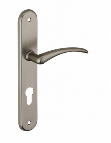 Ensemble de poignées pour porte d'entrée Selene trou de cylindre, carré 7mm, entr'axes 195mm, nickelé satiné - THIRARD FBA