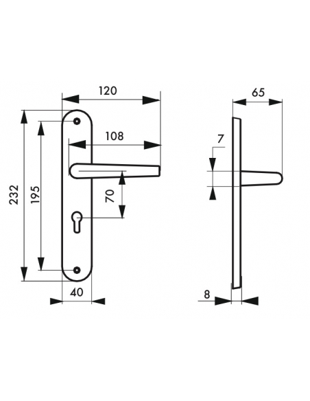 Ensemble de poignées pour porte d'entrée Selene trou de cylindre, carré 7mm, entr'axes 195mm, nickelé satiné - THIRARD FBA