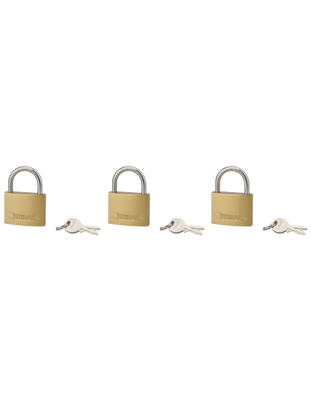 Lot de 3 cadenas TYPE 1, intérieur, 45 mm, anse acier cémenté, 6 clés, s'entrouvrant - THIRARD FBA