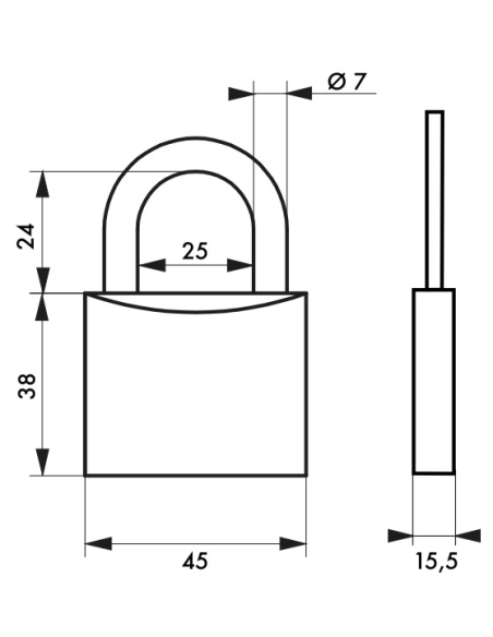 Lot de 3 cadenas TYPE 1, intérieur, 45 mm, anse acier cémenté, 6 clés, s'entrouvrant - THIRARD FBA