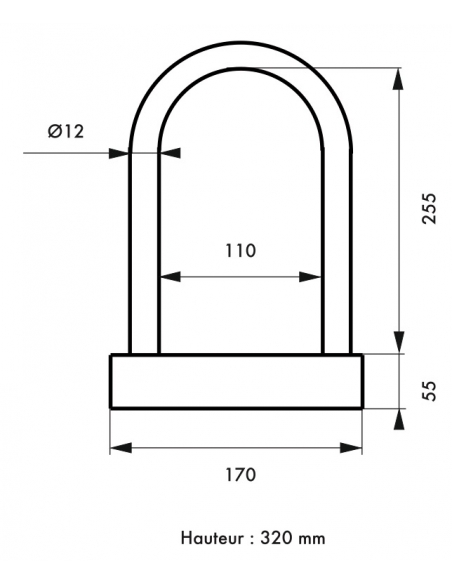 Antivol U anse acier gaînée, Ø12mm, largeur 170mm, hauteur 320mm - THIRARD FBA
