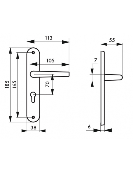 Ensemble de poignées pour porte d'entrée Leto trou de cylindre, carré 7mm, entr'axes 165mm, couleur F2 - THIRARD FBA