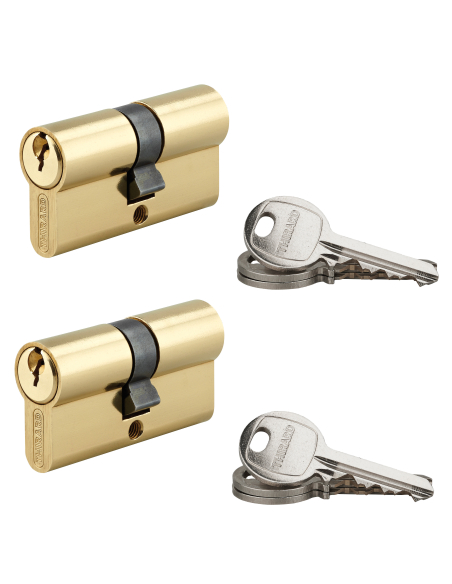Lot de 2 cylindres SA laitonné, 30X30mm, s'entrouvrant, 6 clés - THIRARD FBA