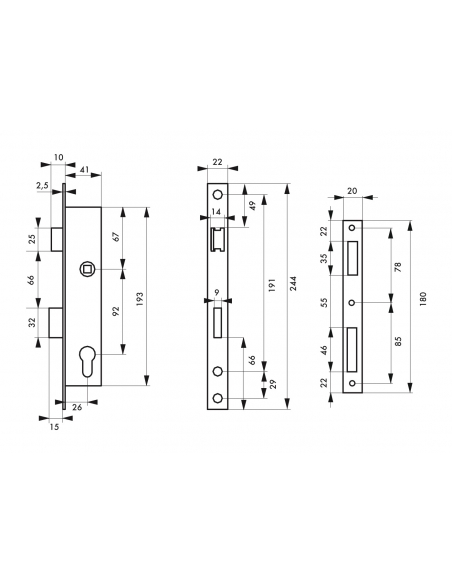 Boitier de serrure encastrable à cylindre pour menuiserie métallique, axe 26mm, bouts carrés, inox - THIRARD FBA