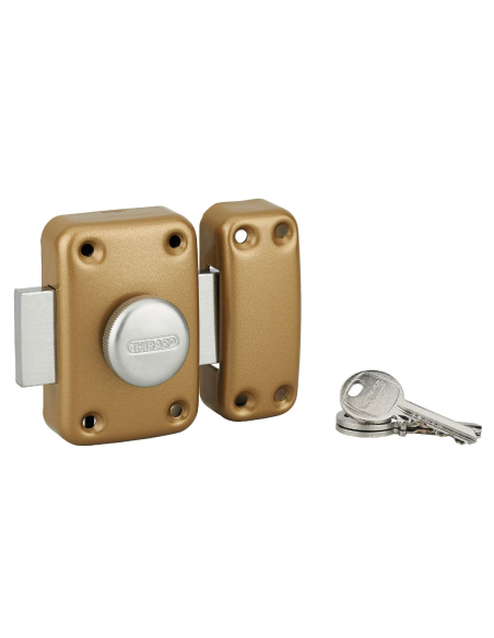 Verrou à bouton Apache pour porte d'entrée, cylindre 50mm, acier, 3 clés, époxy or - THIRARD FBA