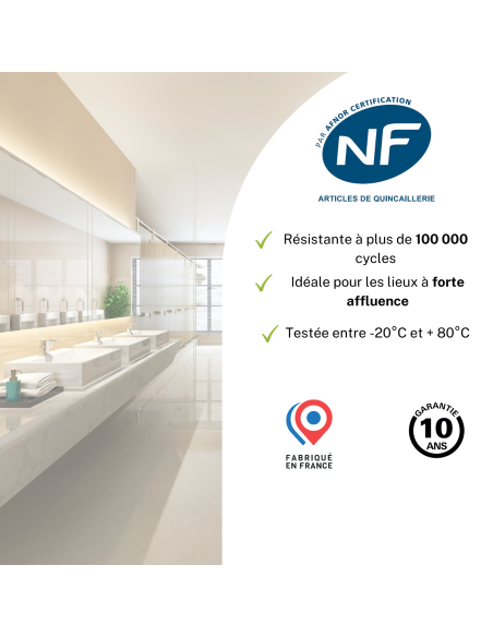 Serrure encastrable NF à condamnation pour salle de bain et toilette, axe 40mm, bouts ronds - THIRARD FBA