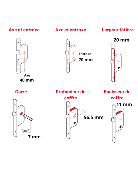 Serrure encastrable NF à condamnation pour salle de bain et toilette, axe 40mm, bouts ronds - THIRARD FBA