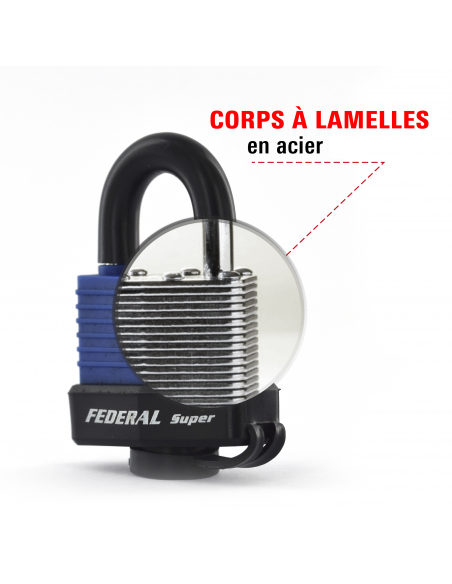 Cadenas à clé Slice, acier, extérieur, anse acier, 65mm, 2 clés - THIRARD FBA