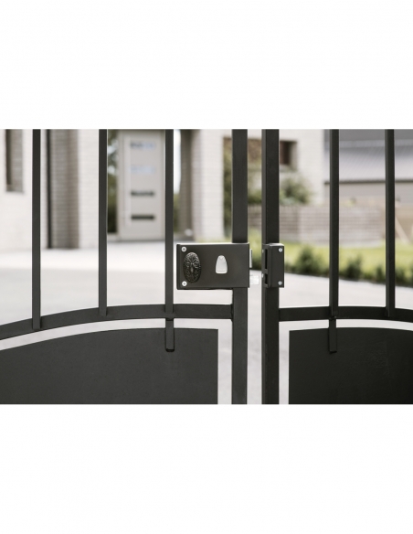 Serrure horizontale en applique à clé à fouillot pour portail, droite, axe 56mm, 140x82mm, noir, 2 clés - THIRARD FBA