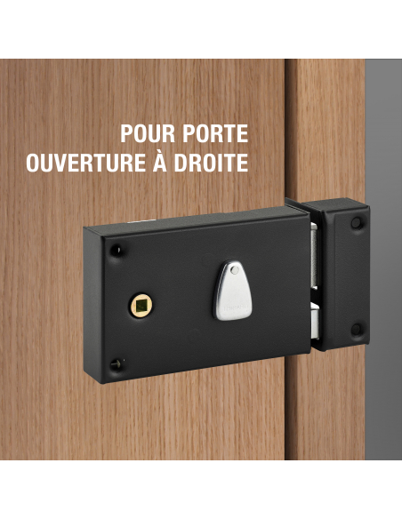 Serrure horizontale en applique à clé à fouillot pour portail, droite, axe 56mm, 140x82mm, noir, 2 clés - THIRARD FBA