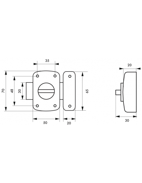 Verrou à bouton Alouette pour porte intérieure, 50mm, acier, époxy bronze - THIRARD FBA