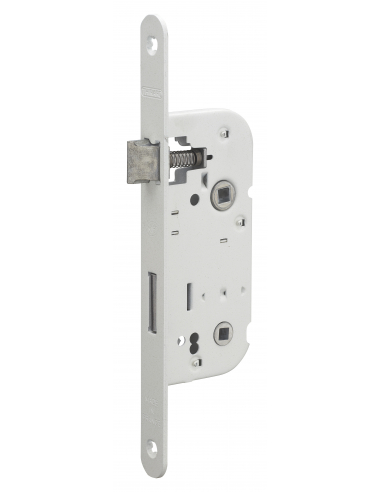 Serrure encastrable NF à condamnation pour salle de bain et toilette, axe 40mm, bouts ronds, blanc - THIRARD FBA