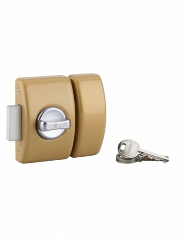 Verrou à bouton Design 5 pour porte d'entrée, cylindre 50mm, acier, 3 clés, bronze - THIRARD FBA