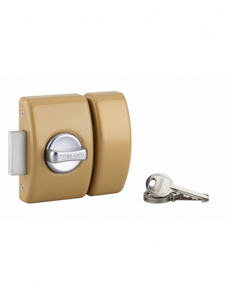 Verrou à bouton Design 5 pour porte d'entrée, cylindre 50mm, acier, 3 clés, bronze - THIRARD FBA