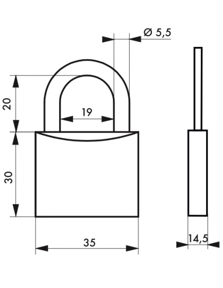 Lot de 2 cadenas TYPE 1, intérieur, 35mm, anse acier cémenté, 4 clés, s'entrouvrant - THIRARD FBA