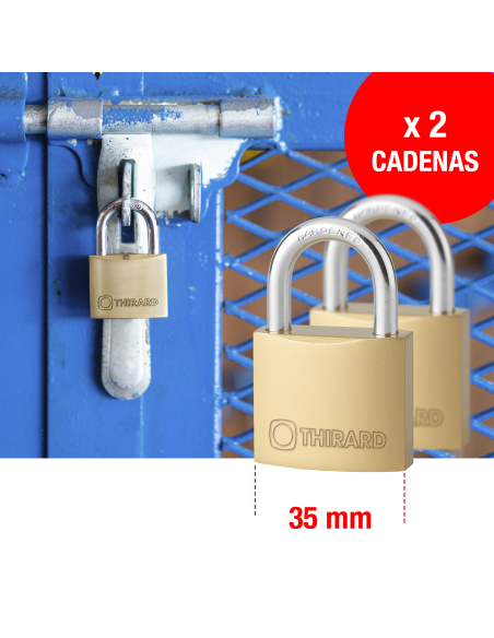 Lot de 2 cadenas TYPE 1, intérieur, 35mm, anse acier cémenté, 4 clés, s'entrouvrant - THIRARD FBA