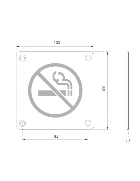Plaque de signalisation Non Fumeur , à visser, inox brossé, marquage noir, 100x100mm - THIRARD FBA