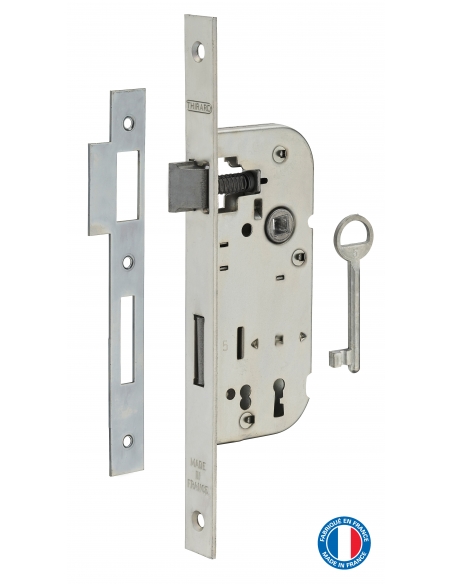 Serrure encastrable à clé pour porte de chambre, axe 40mm, bouts carrés, 1 clé - THIRARD FBA