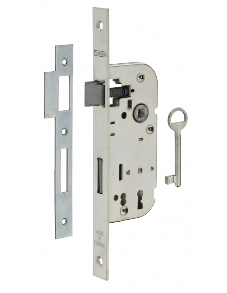 Serrure encastrable à clé pour porte de chambre, axe 40mm, bouts carrés, 1 clé - THIRARD FBA