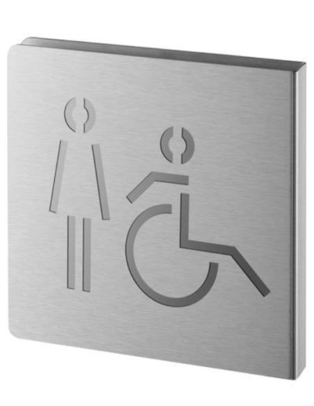 Signalétique découpée WC femme + handicapé, inox brossé 120x120 mm - THIRARD Panneaux de signalisation